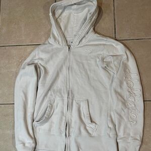 Hollister-co Women's White and Cream Hoodie